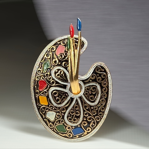 Spain Damascene 2-Tone Metallic Colorful Damascene Artists Painting Brooch - Picture 6 of 17
